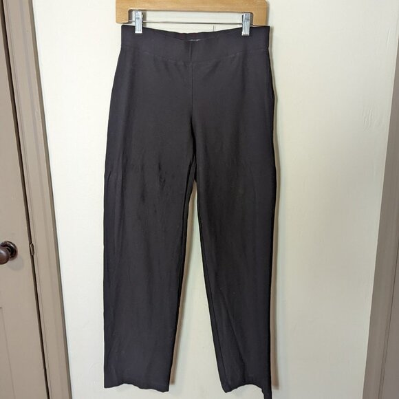 Eileen Fisher Pull On Crepe Black Stretch Pants Straight Relaxed Leg Preppy - Picture 6 of 7